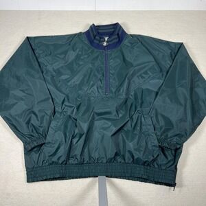Jerzees Pullover Jacket Mens 2XL Green‎ Quarter Zip Windbreaker Nylon Athletic